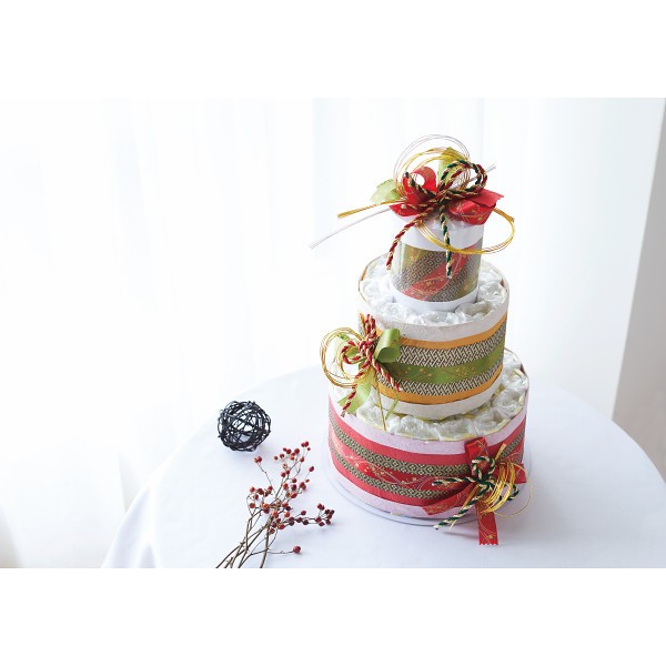 御祝.お返し,引出物,記念品は:おむつｄｅケーキ　和柄　水引　２段 1631668