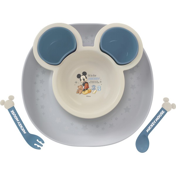 御祝.お返し,引出物,記念品は:食べこぼしキャッチプレート ミッキー×青 306323