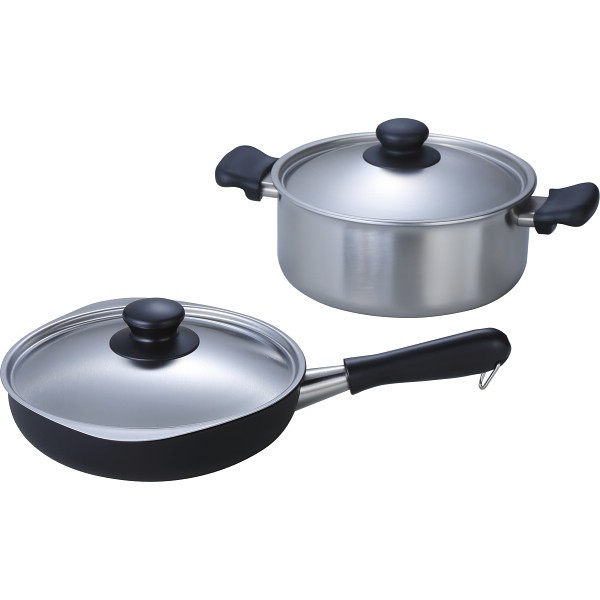 御祝.お返し,引出物,記念品は:柳宗理　三層両手鍋浅型（２２ｃｍ）＆マグマ鉄フライパン（２２ｃｍ）セット 18010028