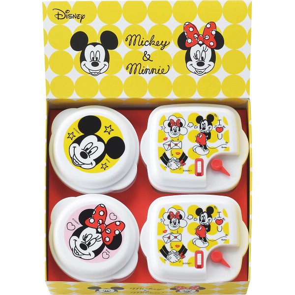御祝.お返し,引出物,記念品は:ミッキー＆ミニー　レンジ容器４点セット MM-108