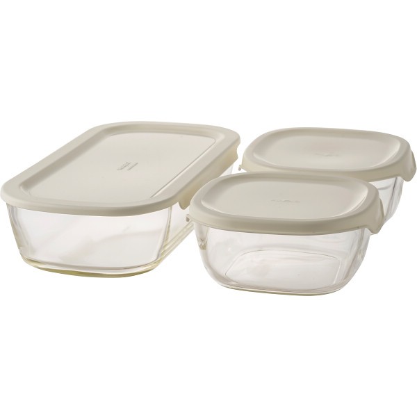 御祝.お返し,引出物,記念品は:ハリオ　スタッキング耐熱ガラスコンテナＭ３個セット KSTLｰMｰ3006ｰOW