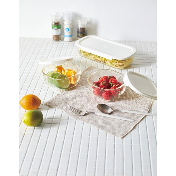 御祝.お返し,引出物,記念品は:ハリオ　スタッキング耐熱ガラスコンテナＭ３個セット KSTLｰMｰ3006ｰOW