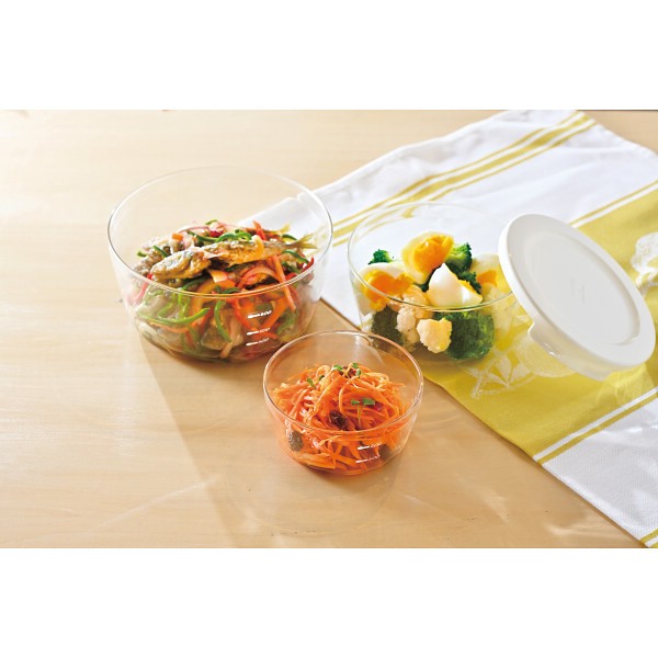 御祝.お返し,引出物,記念品は:ハリオ　耐熱ガラス製保存容器　丸３個セット オフホワイト MSTｰ3018ｰOW