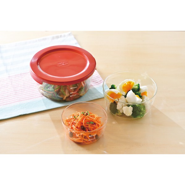 御祝.お返し,引出物,記念品は:ハリオ　耐熱ガラス製保存容器　丸３個セット レッド MSTｰ3018-R