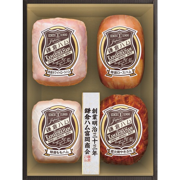 御祝.お返し,引出物,記念品は:鎌倉ハム富岡商会　特選ハム・直火焼やきぶた４本詰め KDS-15T