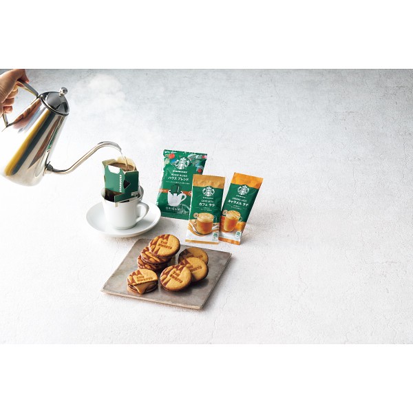 御祝.お返し,引出物,記念品は:ザ・スウィーツ　キャラメルサンドクッキー　スターバックスコーヒーギフト SCSB50R 