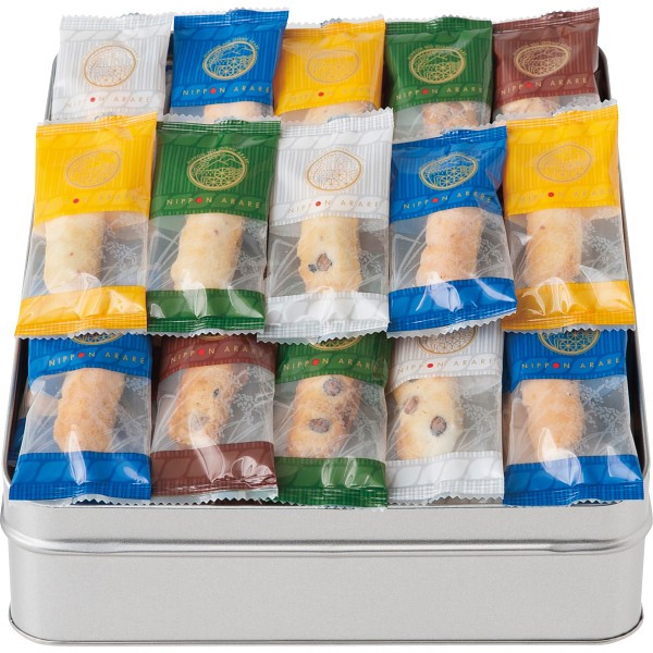 御祝.お返し,引出物,記念品は:にっぽんあられ（缶入） NJ-20