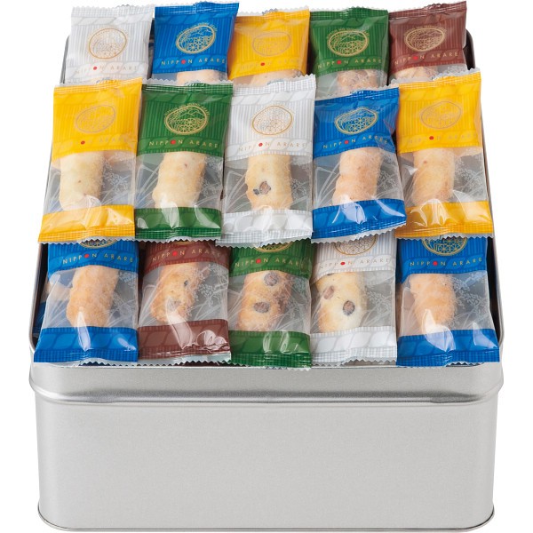 御祝.お返し,引出物,記念品は:にっぽんあられ（缶入） NJ-30