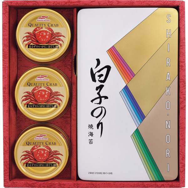 御祝.お返し,引出物,記念品は:白子のり　のり・かに缶詰合せ SN-300