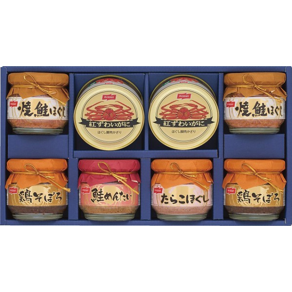 御祝.お返し,引出物,記念品は:ニッスイ　紅ずわいがに缶詰・びん詰ギフトセット BK-50D