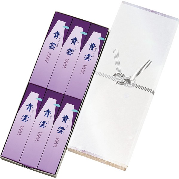 御祝.お返し,引出物,記念品は:日本香堂　青雲バイオレット　進物型サック６入（包装済） 25102