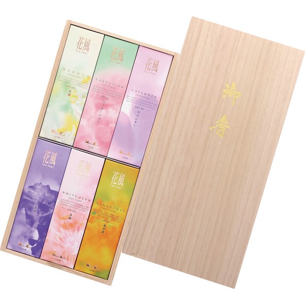 御祝.お返し,引出物,記念品は:日本香堂　花風　六種入（桐箱入） 27487