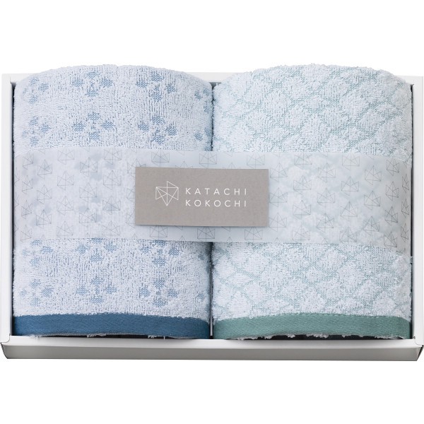 御祝.お返し,引出物,記念品は:カタチココチ　フェイスタオル２枚セット ブルー×グリーン K-20102