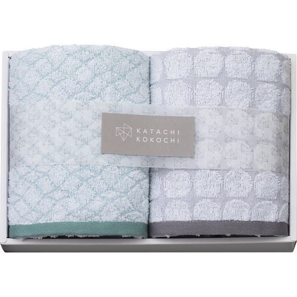 御祝.お返し,引出物,記念品は:カタチココチ　フェイスタオル２枚セット グリーン×グレー K-20106