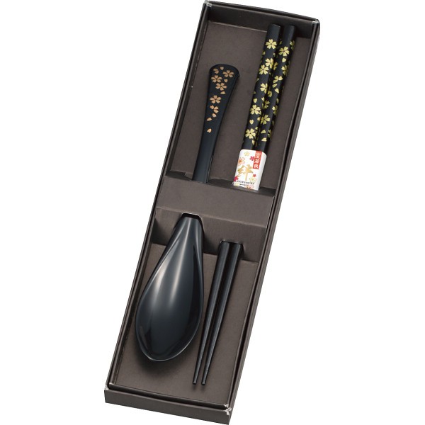 御祝.お返し,引出物,記念品は:箸・スプーン　桜　 黒 16628