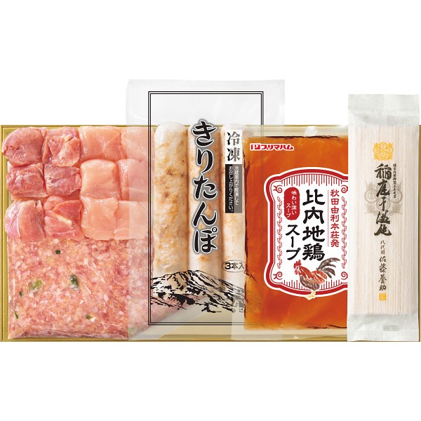 比内地鶏きりたんぽ鍋と佐藤養助稲庭うどんセット（２～３人前）